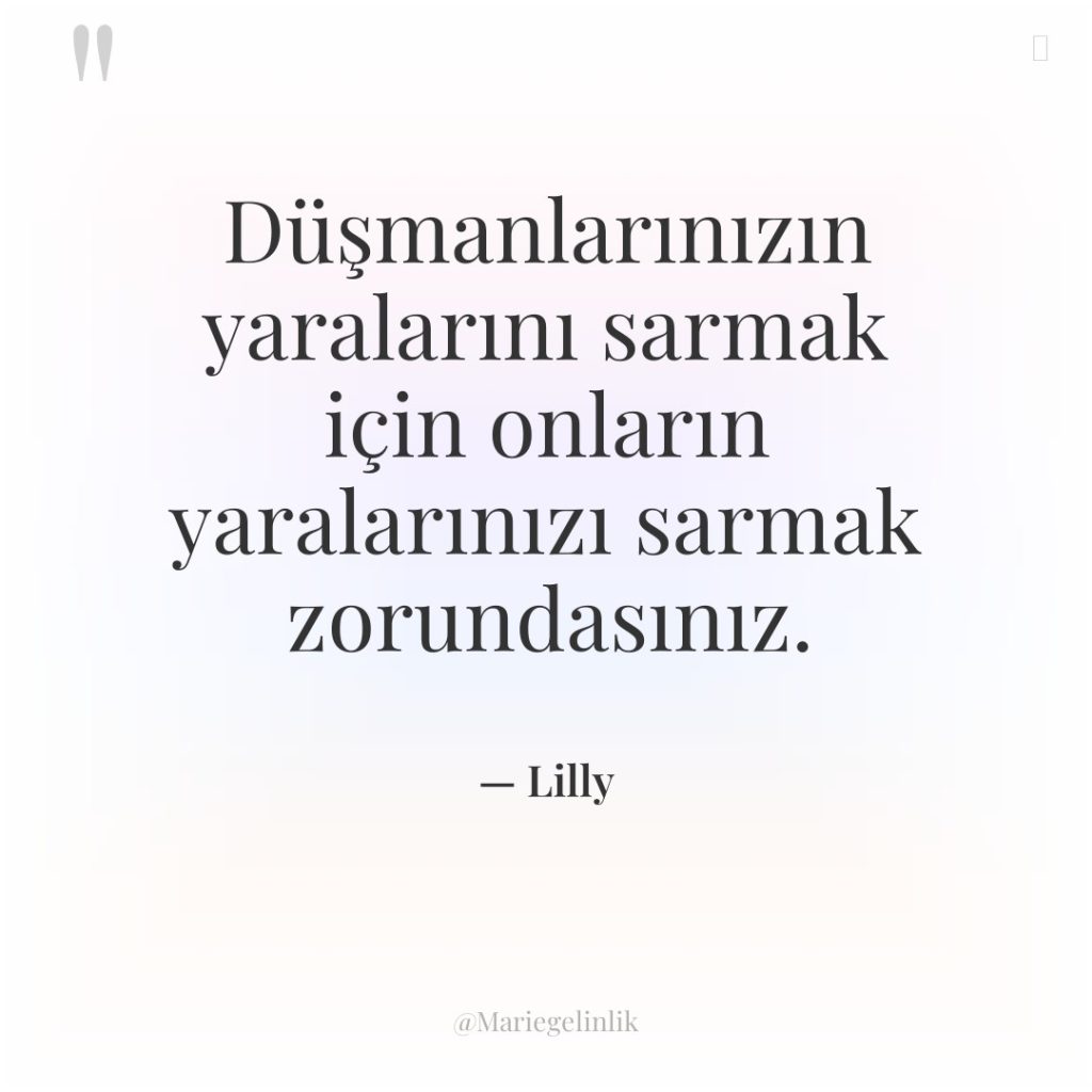 Düşmanlarınızın yaralarını sarmak için onların yaralarınızı sarmak zorundasınız.