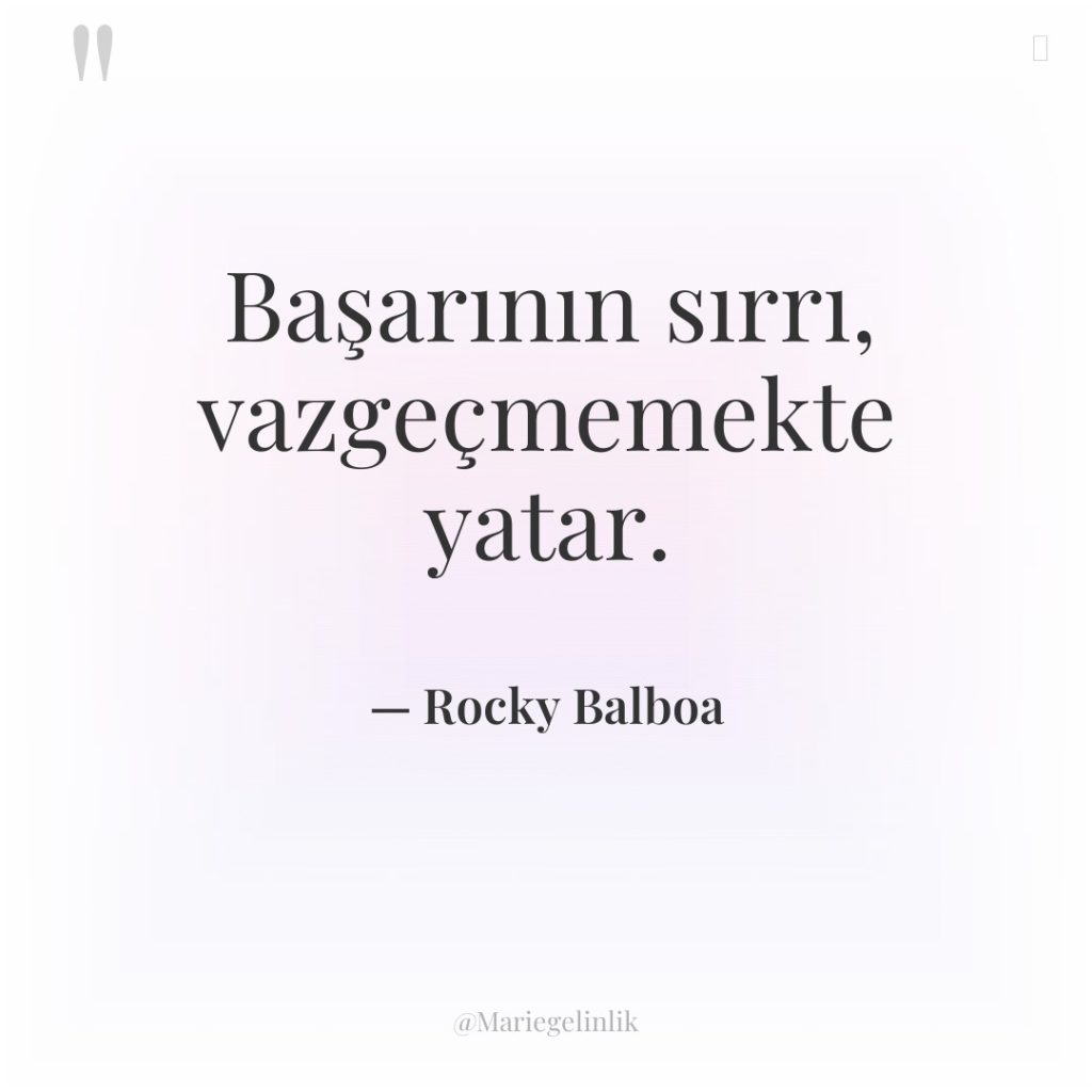 Başarının sırrı, vazgeçmemekte yatar.