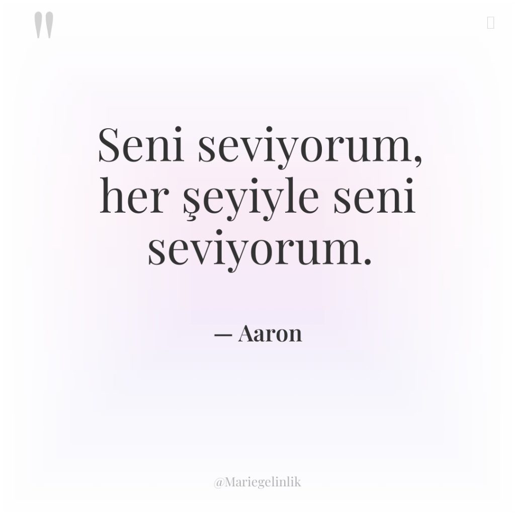 Seni seviyorum, her şeyiyle seni seviyorum.