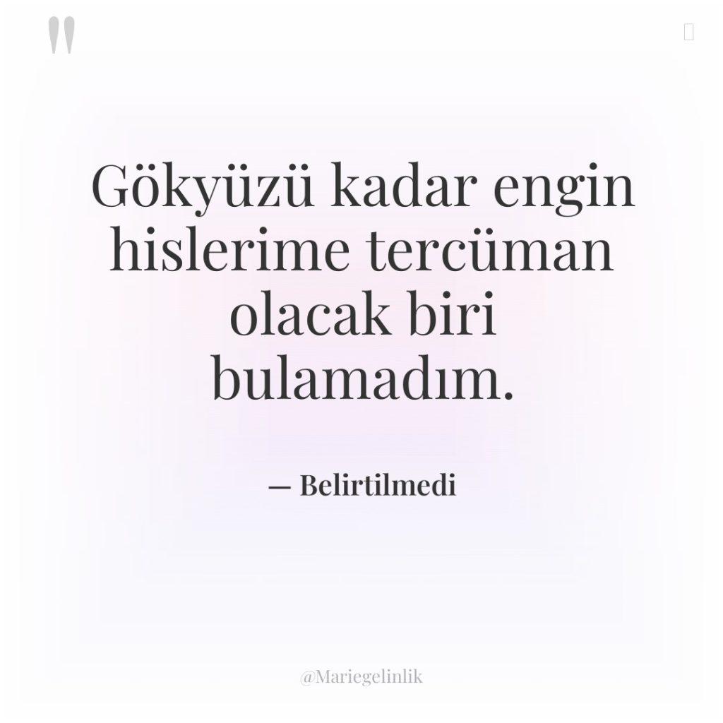 Gökyüzü kadar engin hislerime tercüman olacak biri bulamadım.