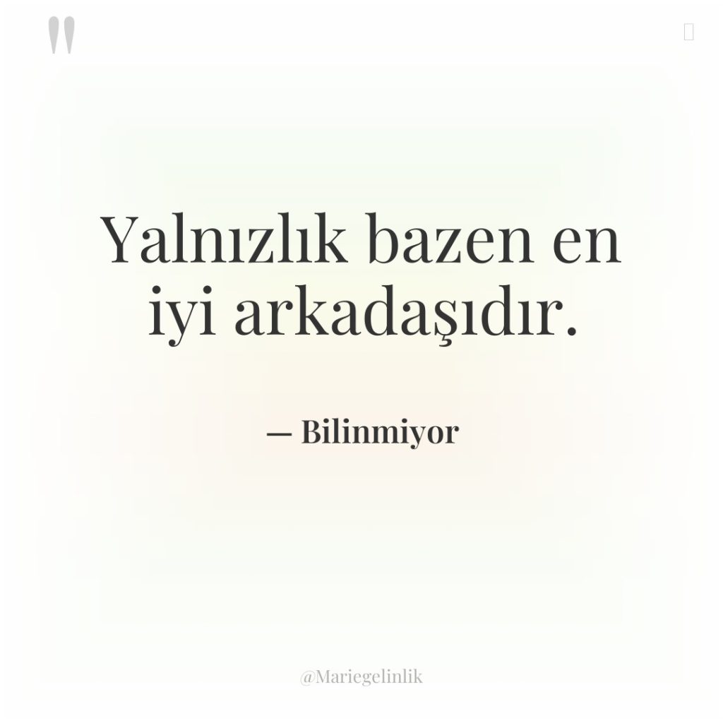 Yalnızlık bazen en iyi arkadaşıdır.