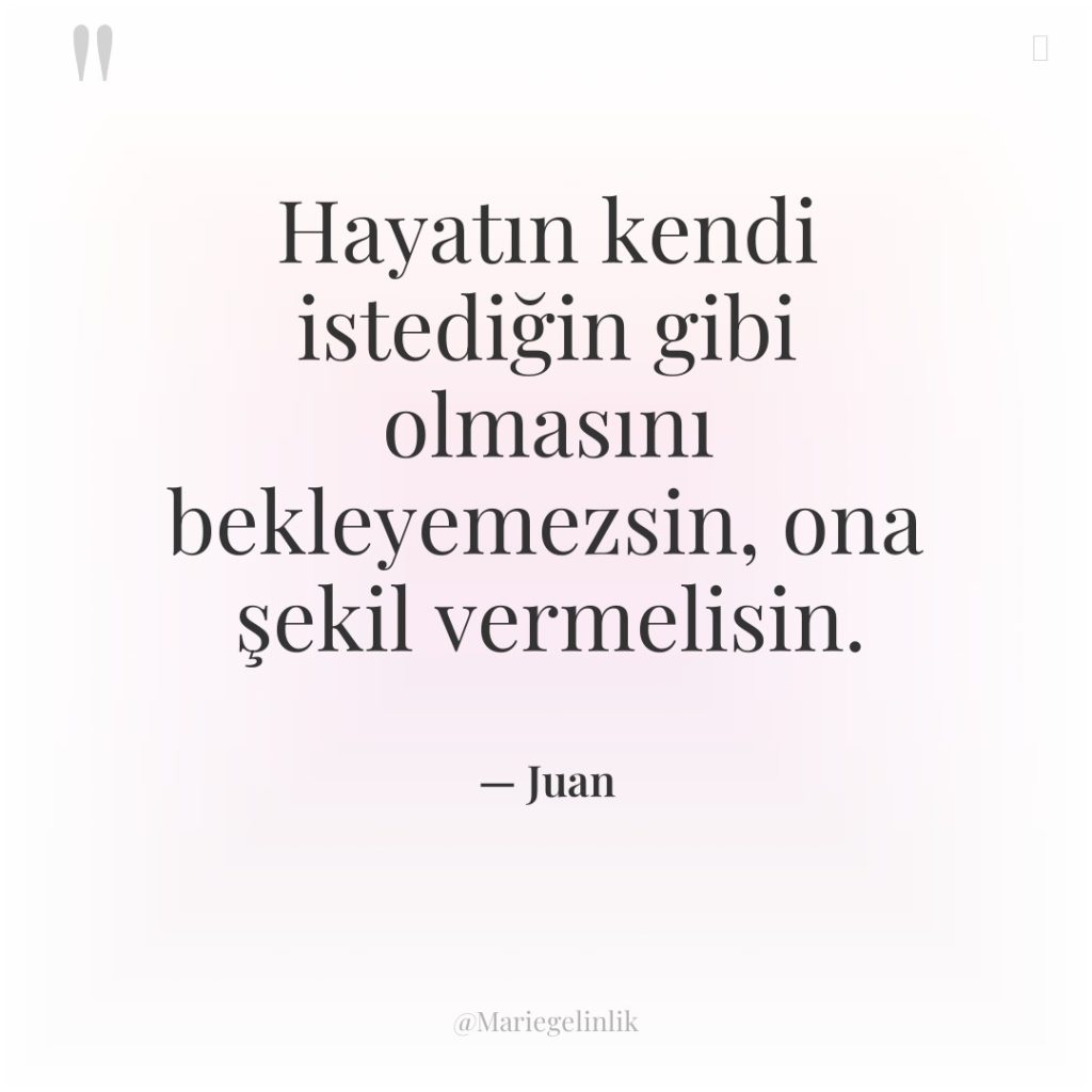 Hayatın kendi istediğin gibi olmasını bekleyemezsin, ona şekil vermelisin.