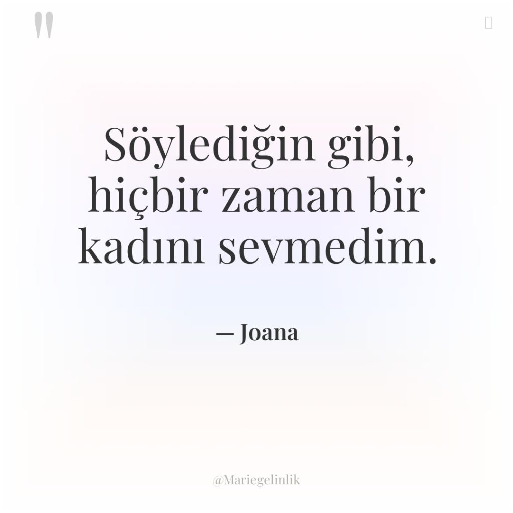 Söylediğin gibi, hiçbir zaman bir kadını sevmedim.