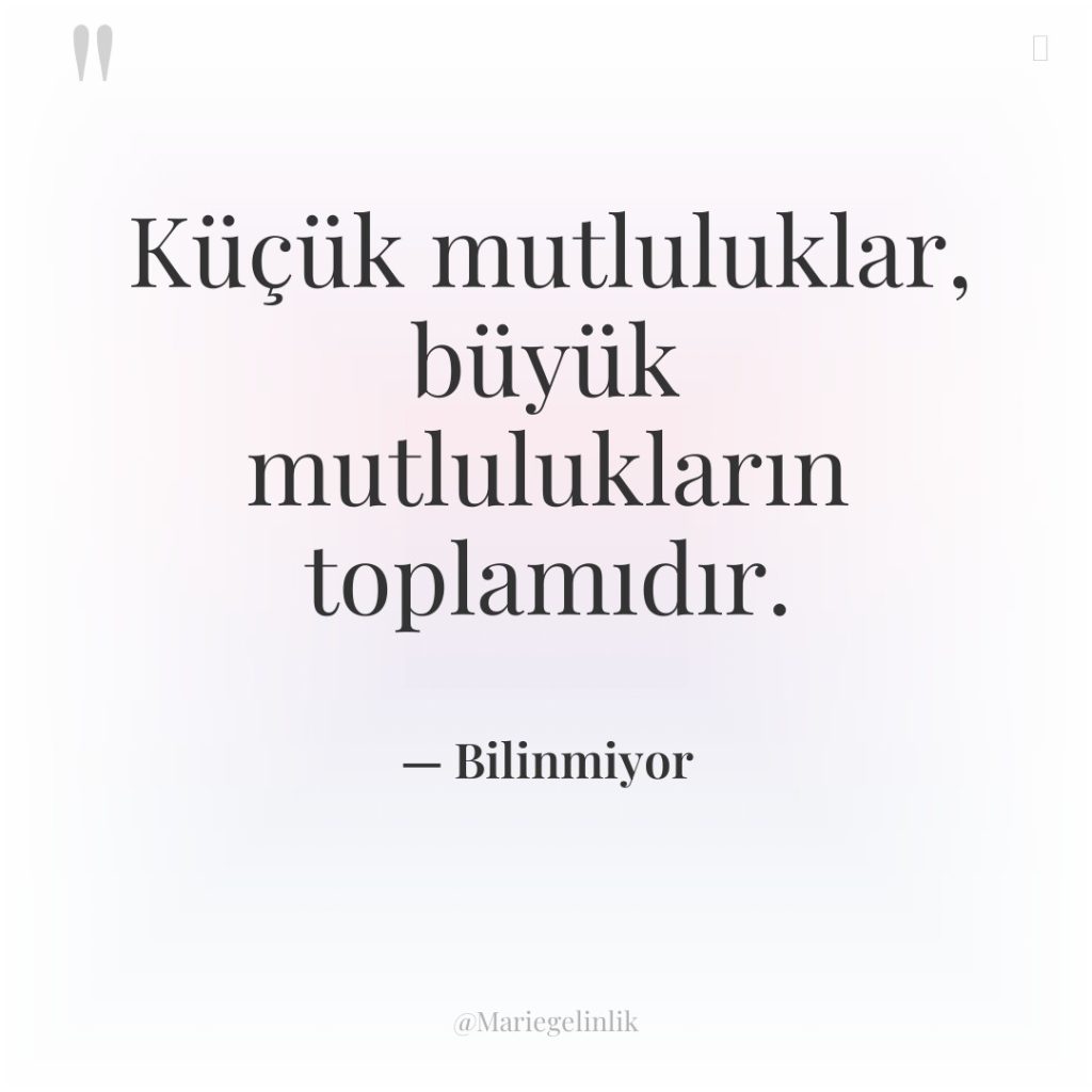 Küçük mutluluklar, büyük mutlulukların toplamıdır.