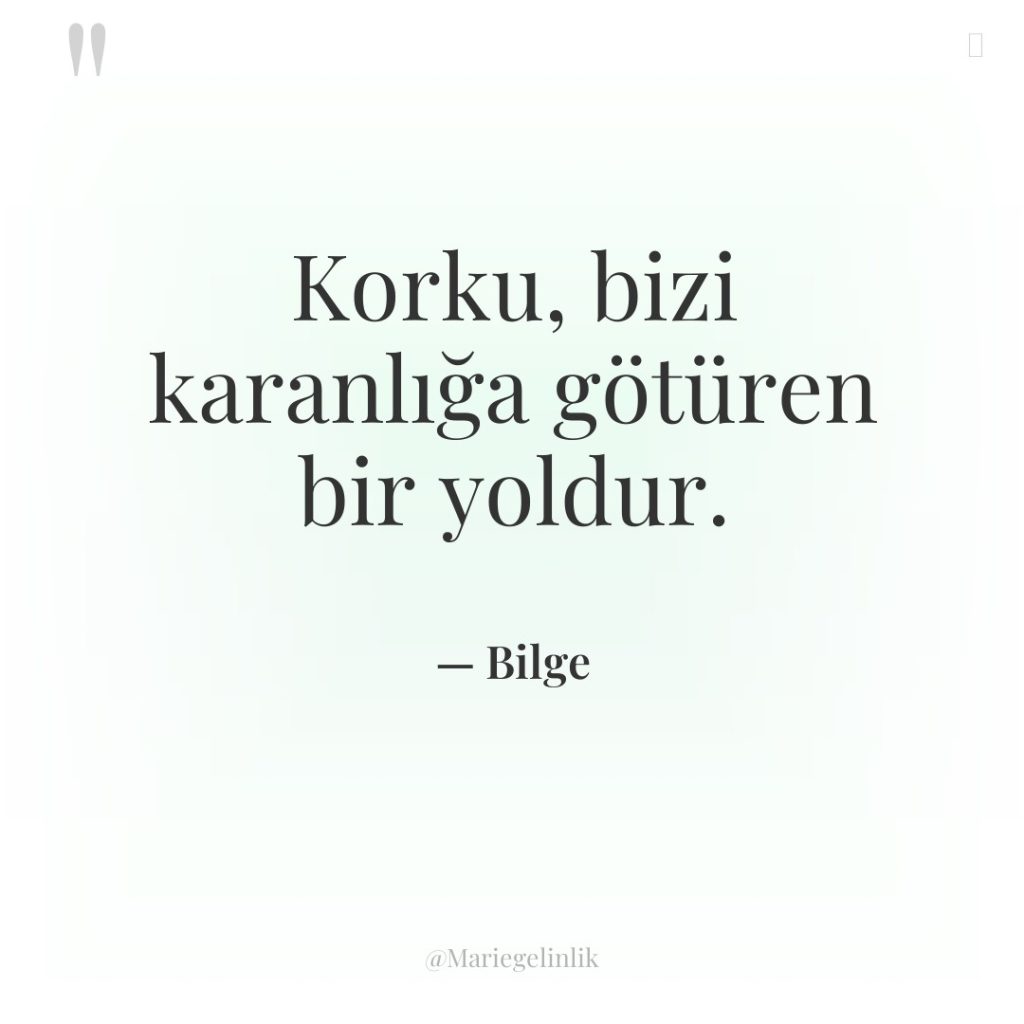 Korku, bizi karanlığa götüren bir yoldur.