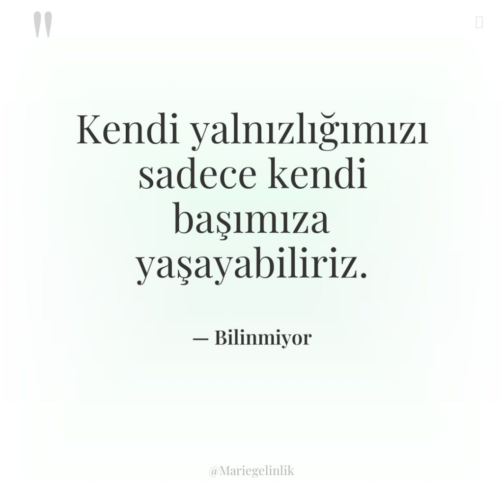 Kendi yalnızlığımızı sadece kendi başımıza yaşayabiliriz.