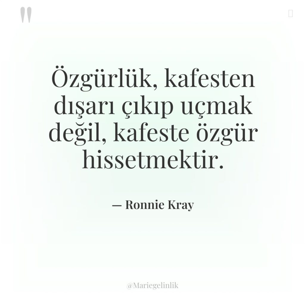 Özgürlük, kafesten dışarı çıkıp uçmak değil, kafeste özgür hissetmektir.