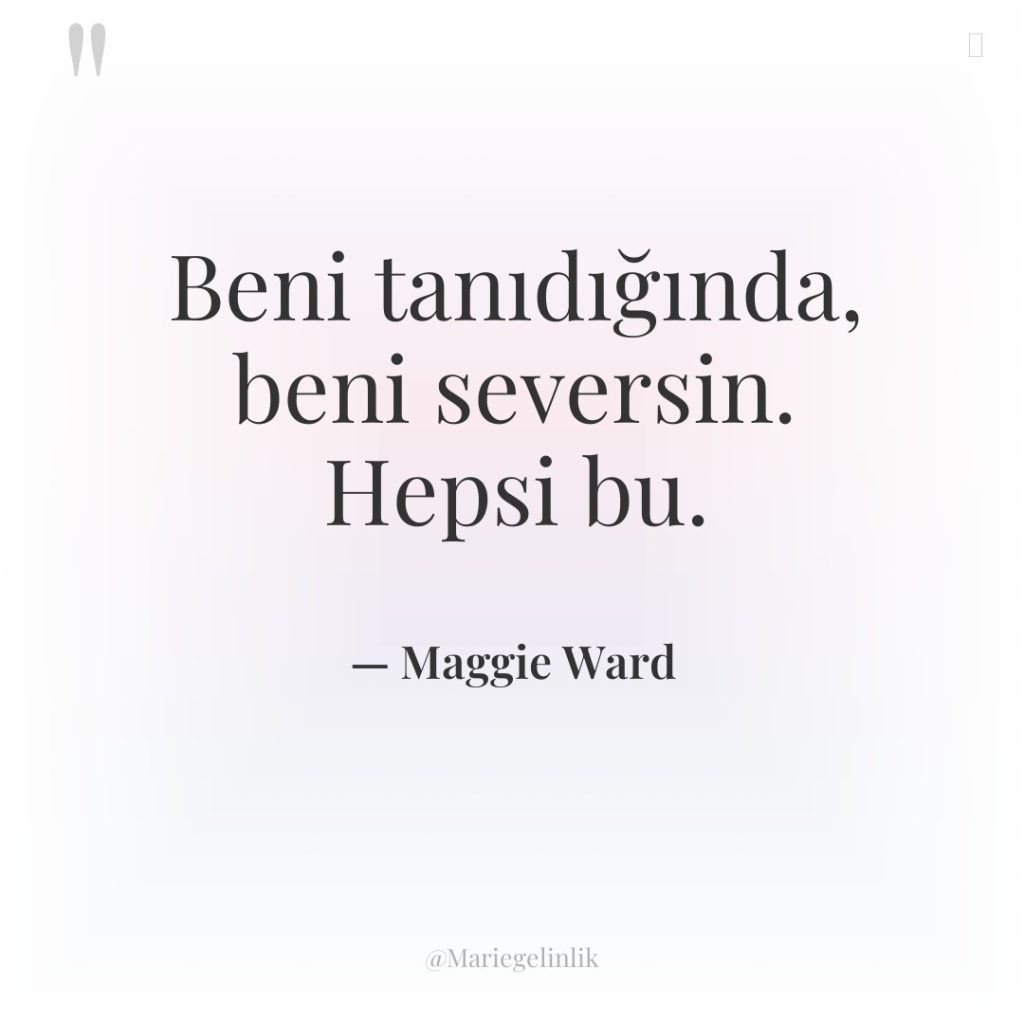 Beni tanıdığında, beni seversin. Hepsi bu.