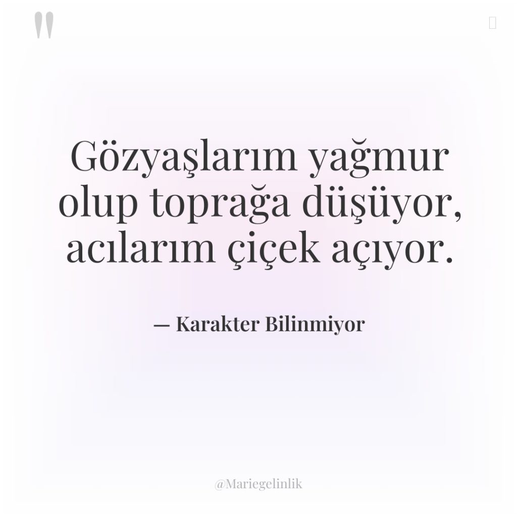 Gözyaşlarım yağmur olup toprağa düşüyor, acılarım çiçek açıyor.