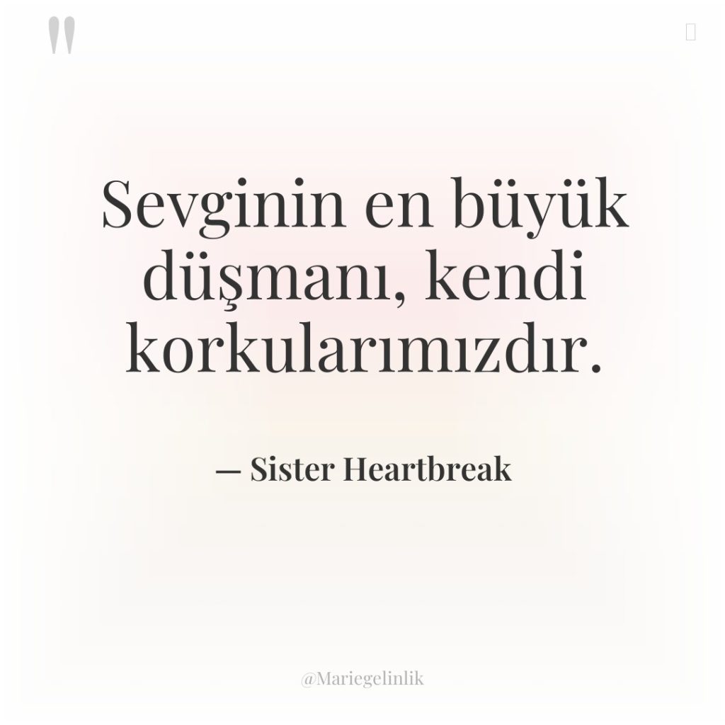 Sevginin en büyük düşmanı, kendi korkularımızdır.