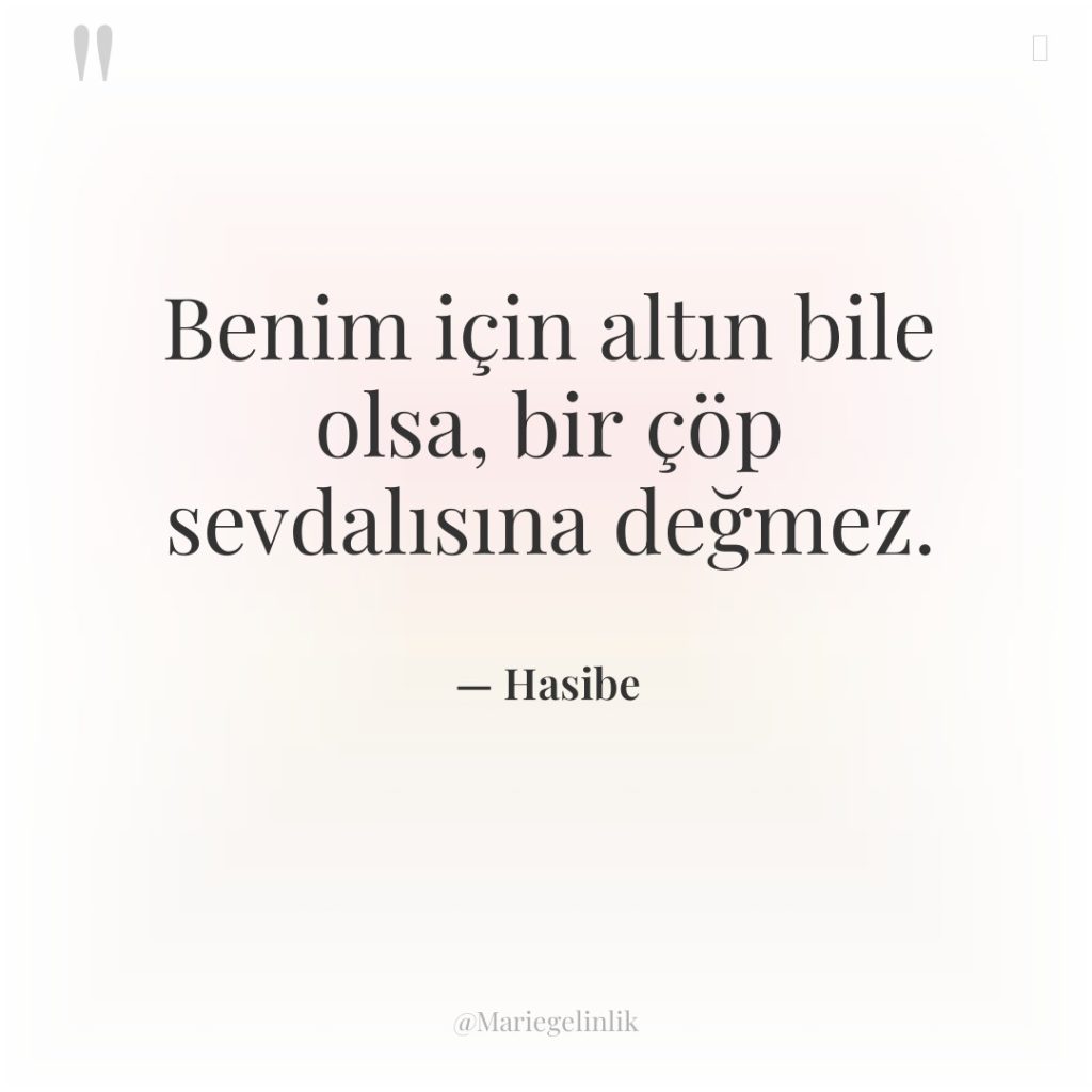 Benim için altın bile olsa, bir çöp sevdalısına değmez.