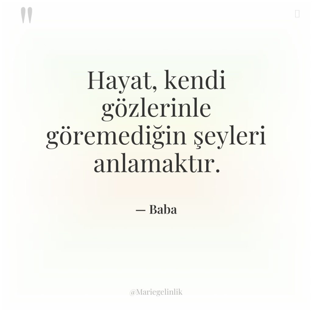 Hayat, kendi gözlerinle göremediğin şeyleri anlamaktır.