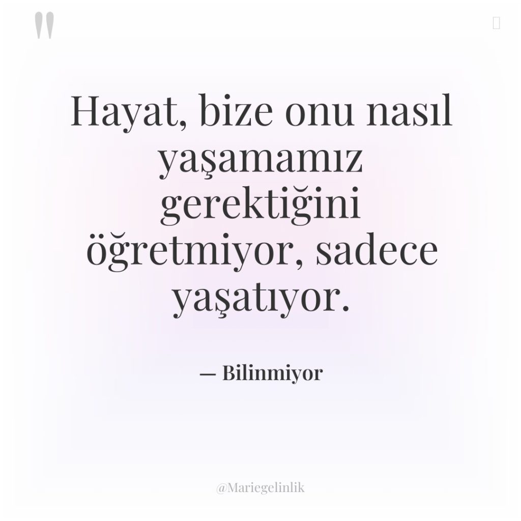 Hayat, bize onu nasıl yaşamamız gerektiğini öğretmiyor, sadece yaşatıyor.