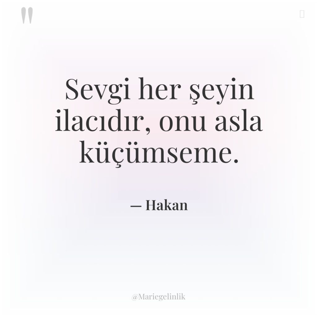 Sevgi her şeyin ilacıdır, onu asla küçümseme.