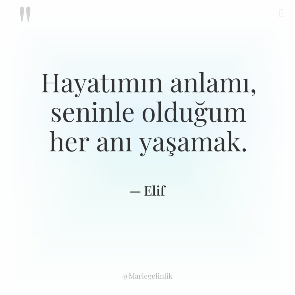 Hayatımın anlamı, seninle olduğum her anı yaşamak.