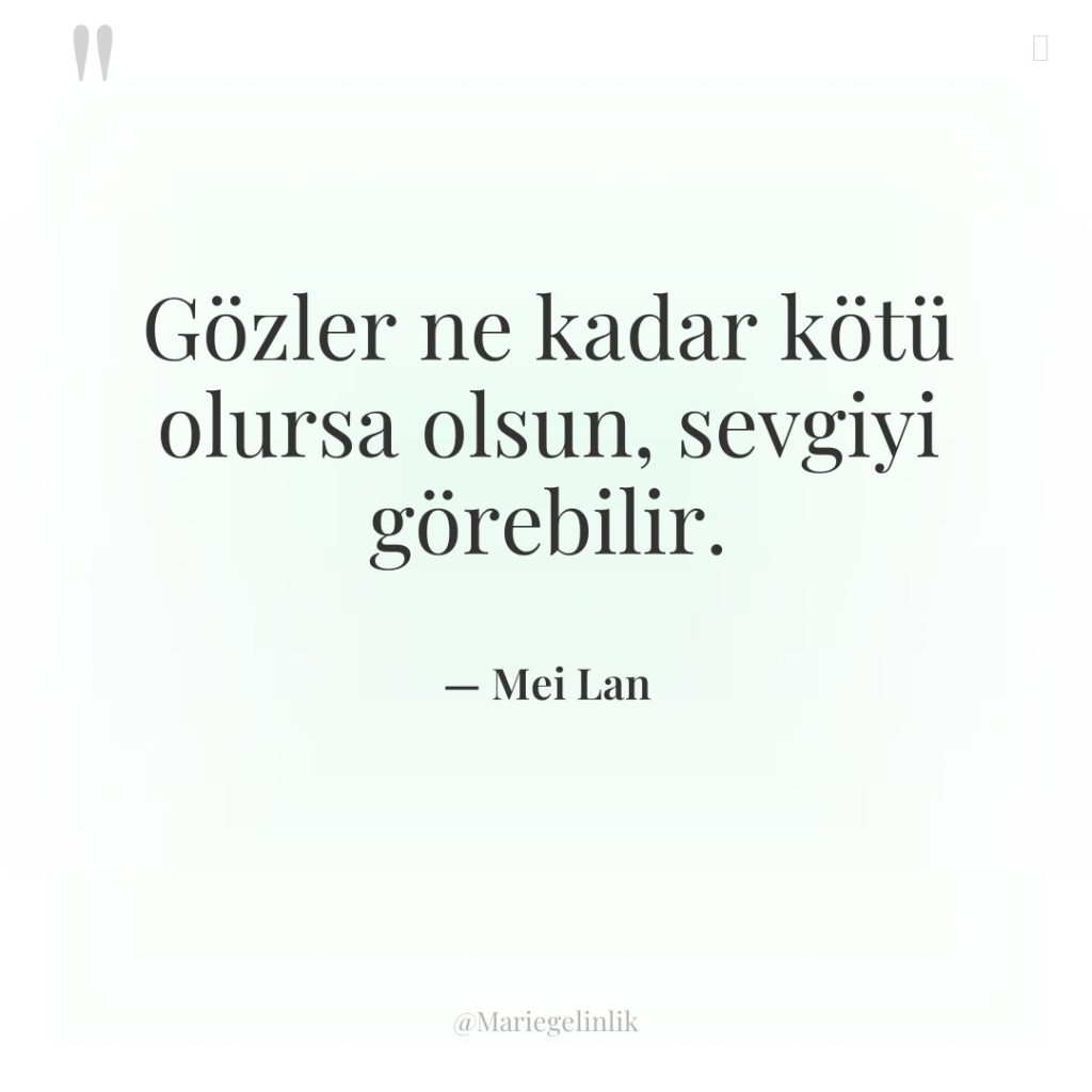 Gözler ne kadar kötü olursa olsun, sevgiyi görebilir.