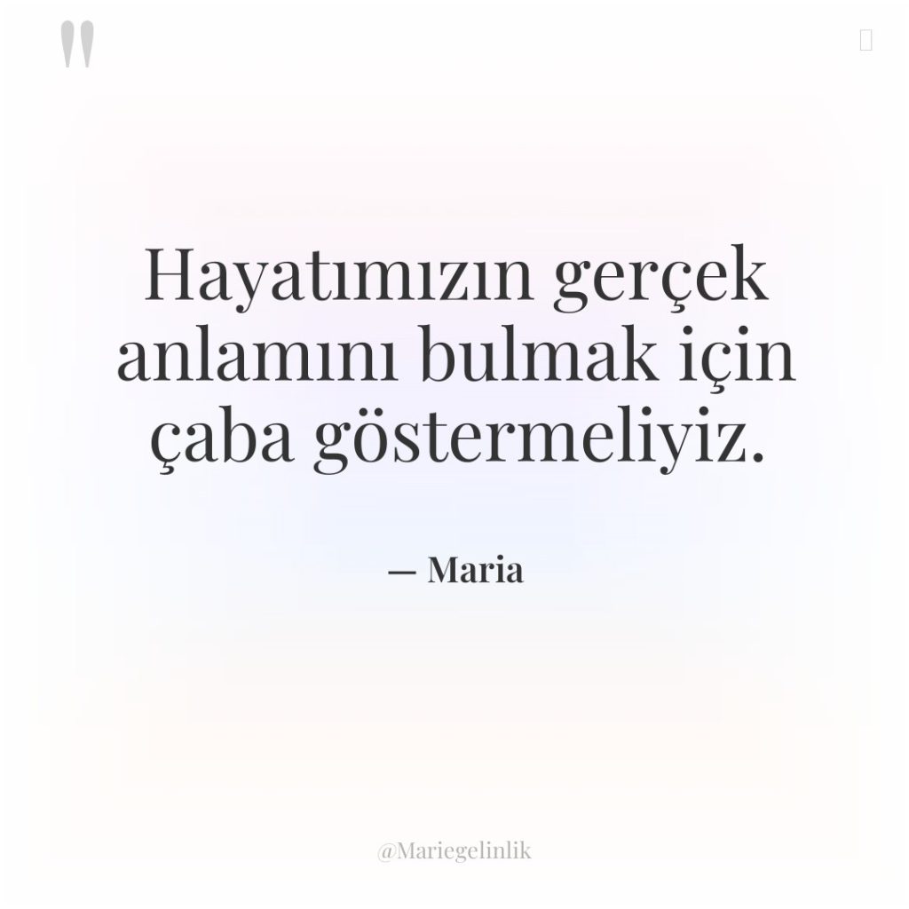 Hayatımızın gerçek anlamını bulmak için çaba göstermeliyiz.