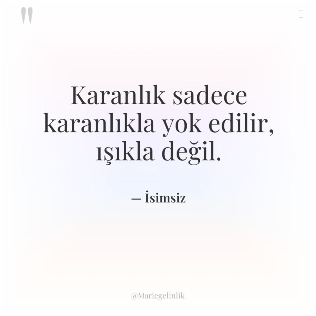 Karanlık sadece karanlıkla yok edilir, ışıkla değil.