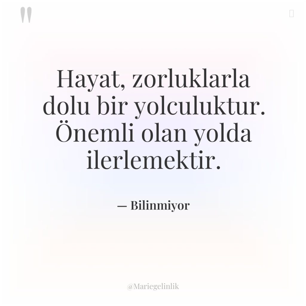 Hayat, zorluklarla dolu bir yolculuktur. Önemli olan yolda ilerlemektir.