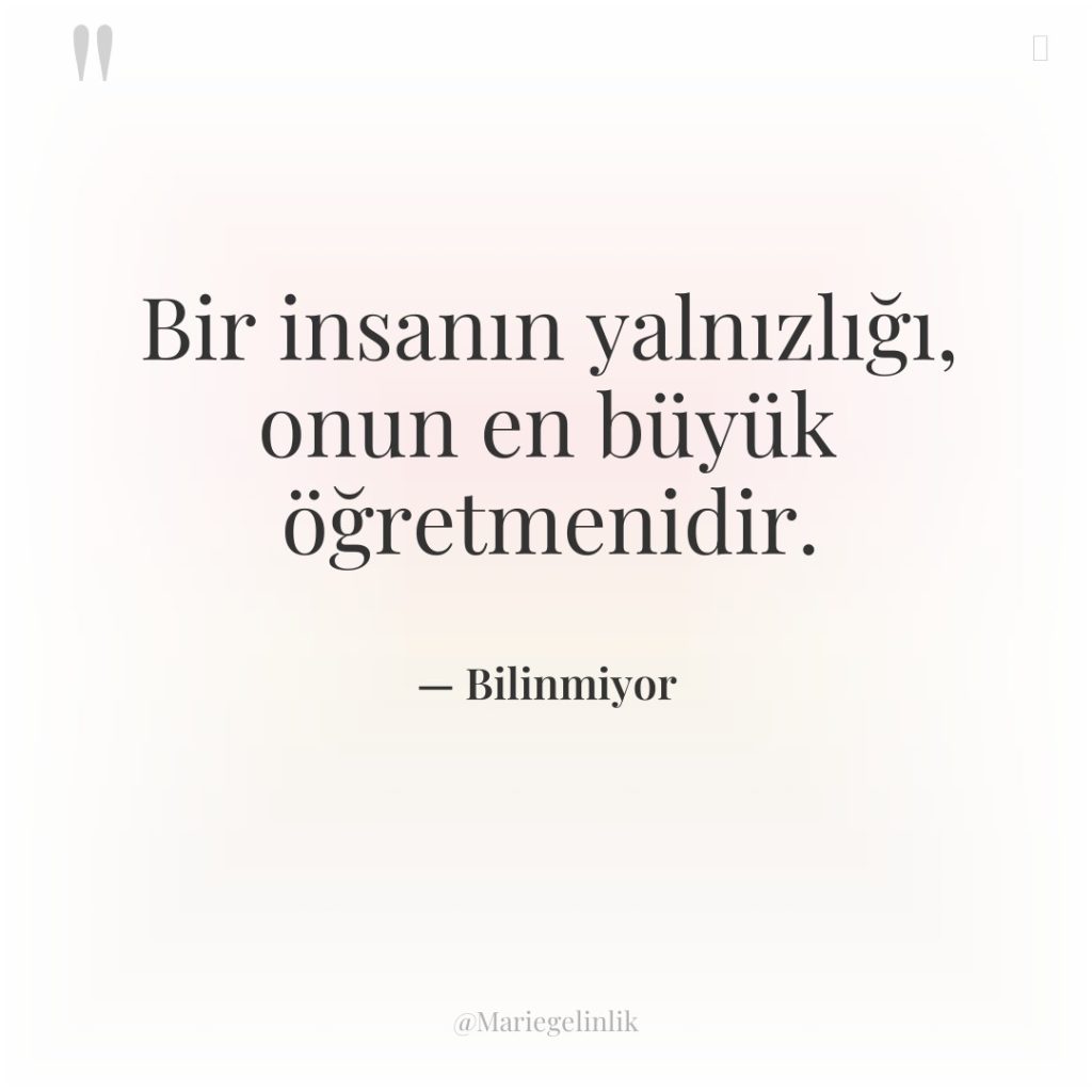 Bir insanın yalnızlığı, onun en büyük öğretmenidir.