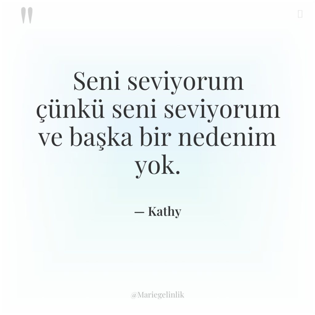 Seni seviyorum çünkü seni seviyorum ve başka bir nedenim yok.