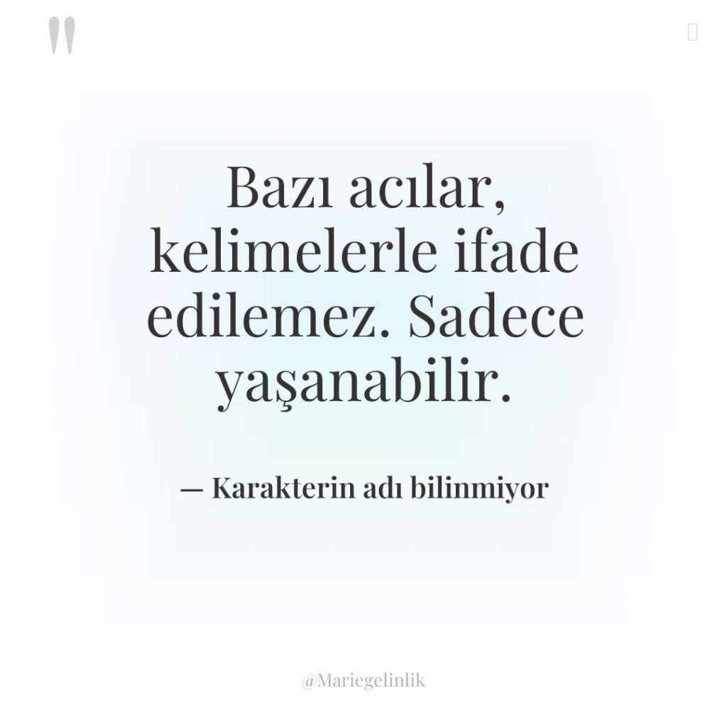 Bazı acılar, kelimelerle ifade edilemez. Sadece yaşanabilir.