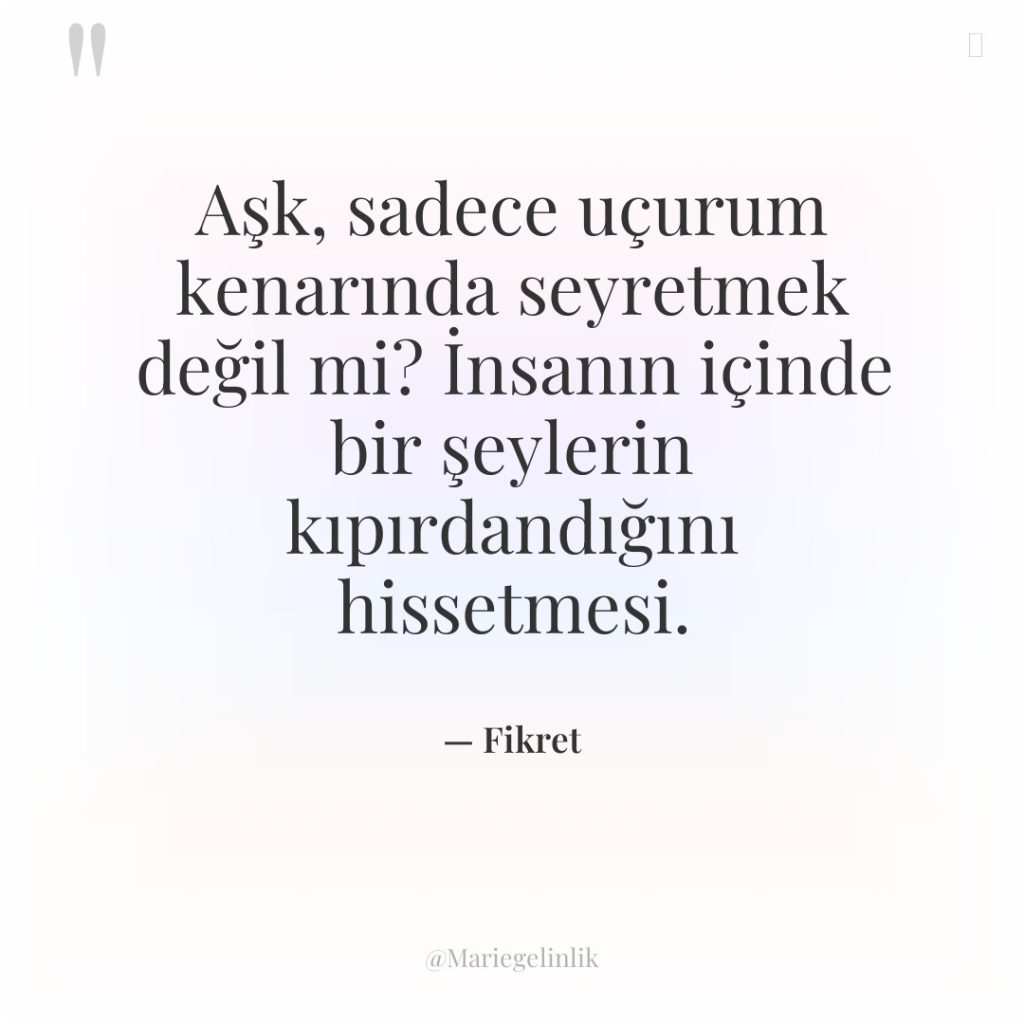 Aşk, sadece uçurum kenarında seyretmek değil mi? İnsanın içinde bir…