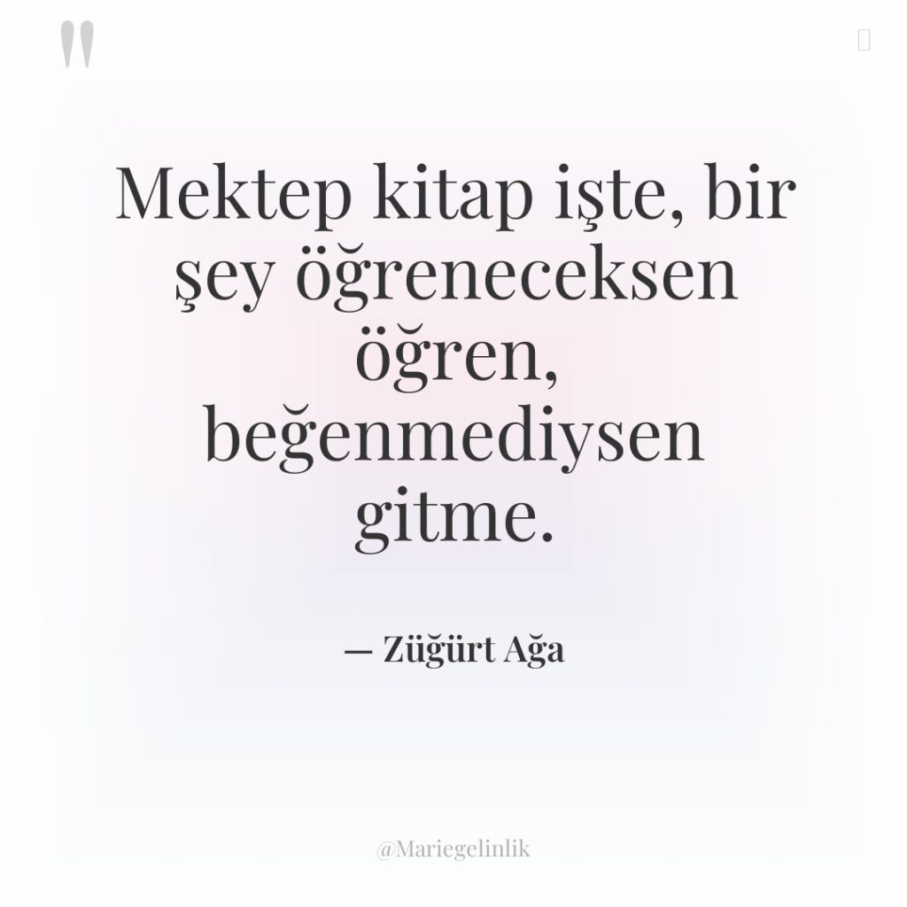 Mektep kitap işte, bir şey öğreneceksen öğren, beğenmediysen gitme.