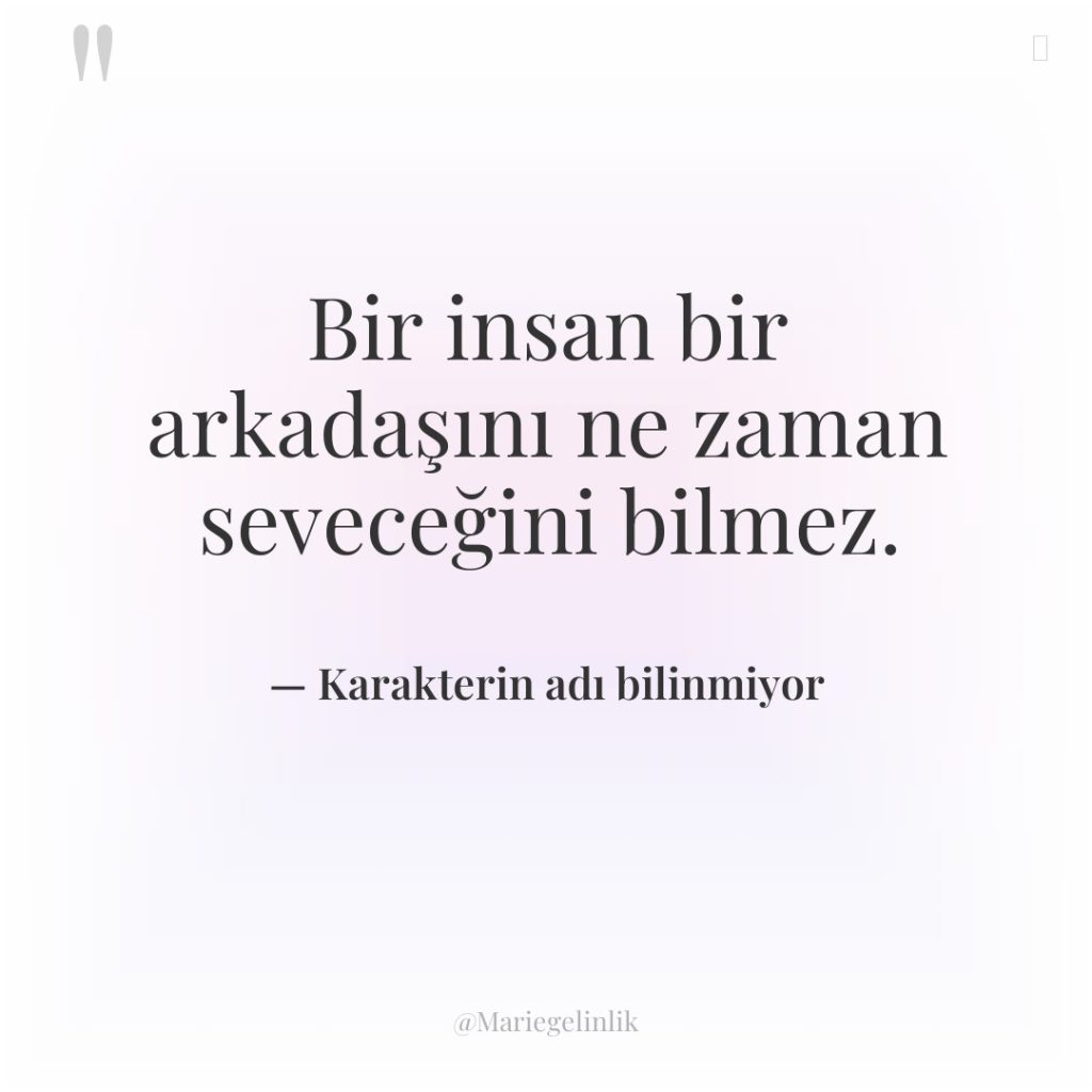 Bir insan bir arkadaşını ne zaman seveceğini bilmez.