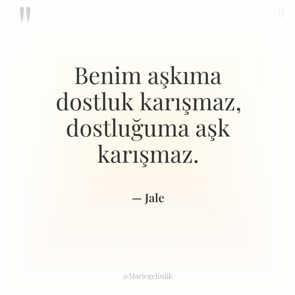 Benim aşkıma dostluk karışmaz, dostluğuma aşk karışmaz.