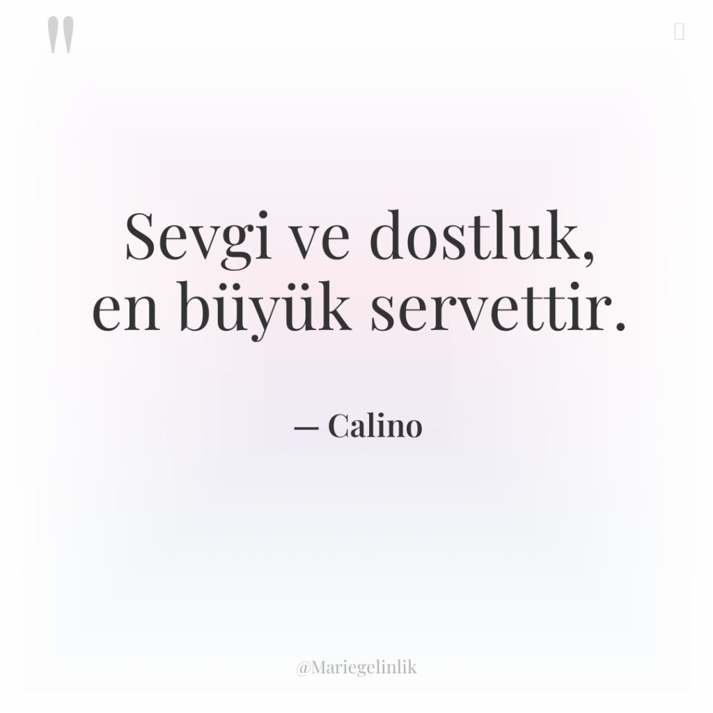Sevgi ve dostluk, en büyük servettir.