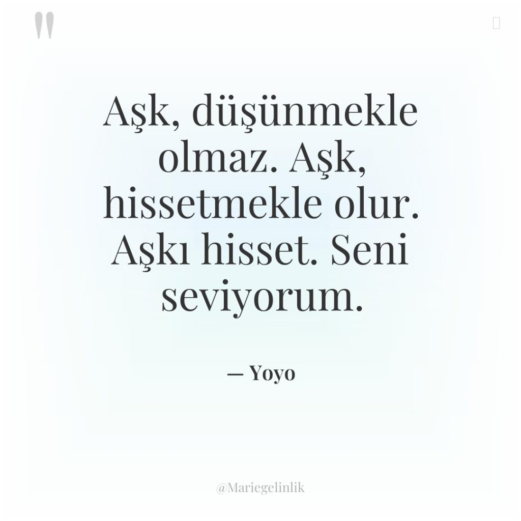 Aşk, düşünmekle olmaz. Aşk, hissetmekle olur. Aşkı hisset. Seni seviyorum.