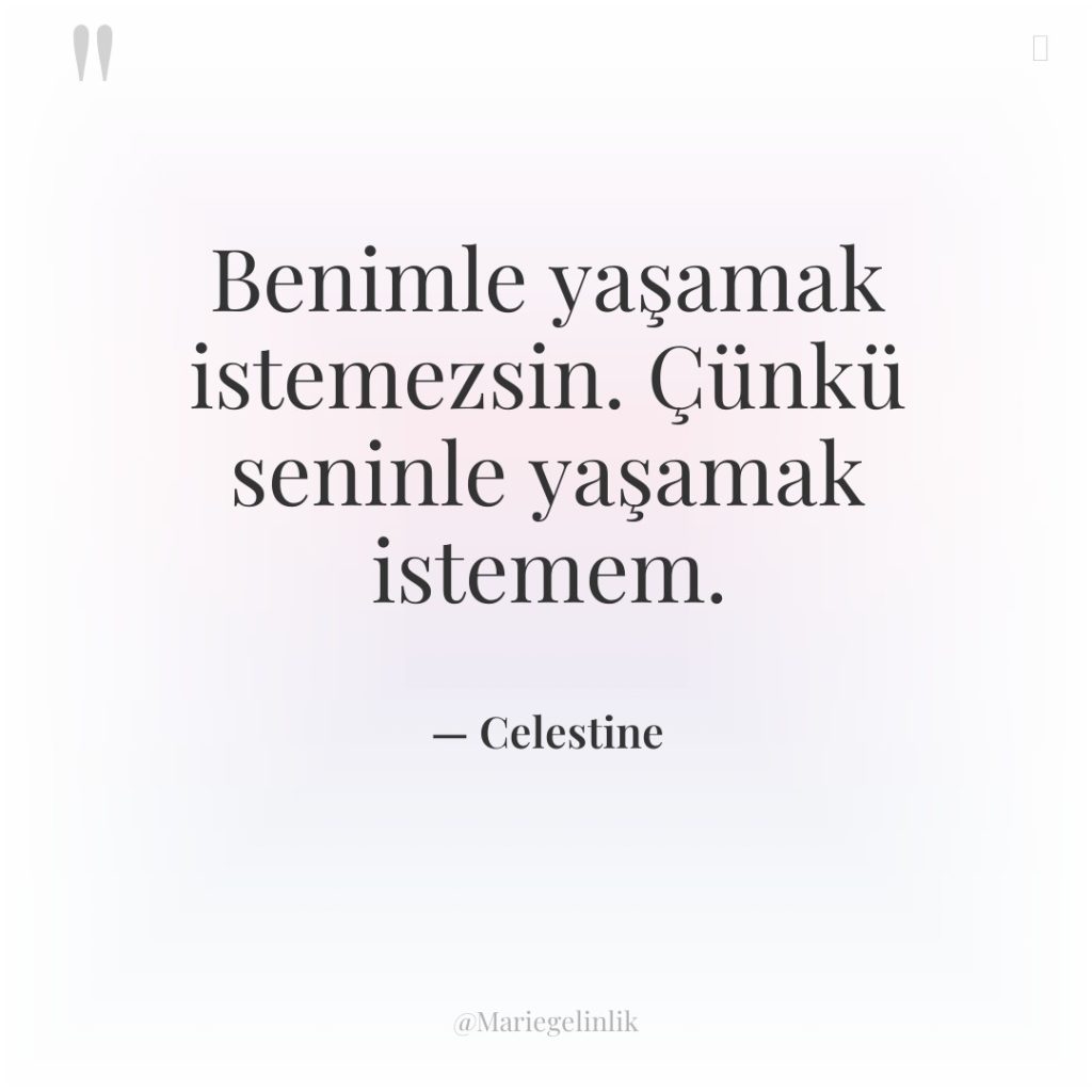 Benimle yaşamak istemezsin. Çünkü seninle yaşamak istemem.