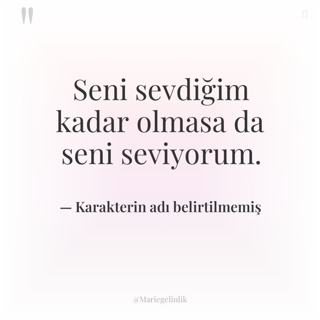 Seni sevdiğim kadar olmasa da seni seviyorum.