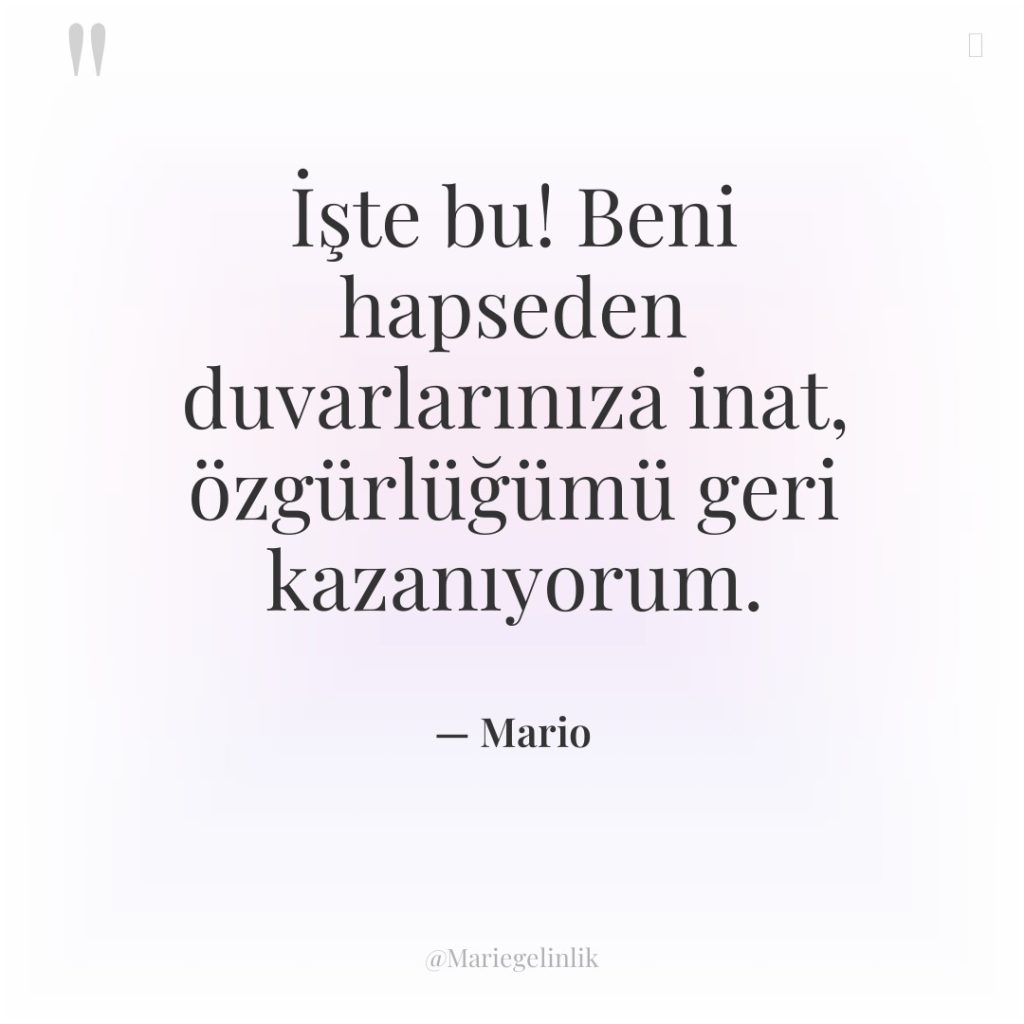 İşte bu! Beni hapseden duvarlarınıza inat, özgürlüğümü geri kazanıyorum.