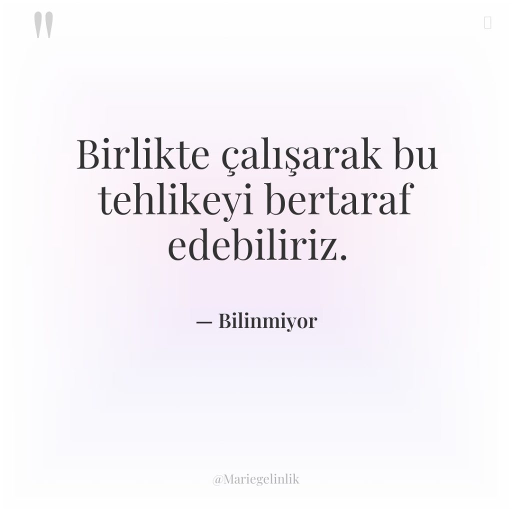 Birlikte çalışarak bu tehlikeyi bertaraf edebiliriz.