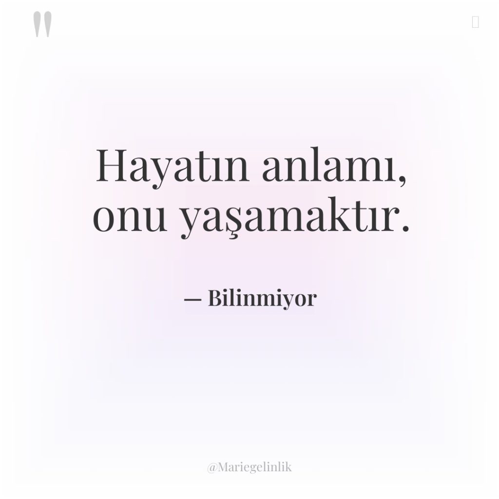 Hayatın anlamı, onu yaşamaktır.