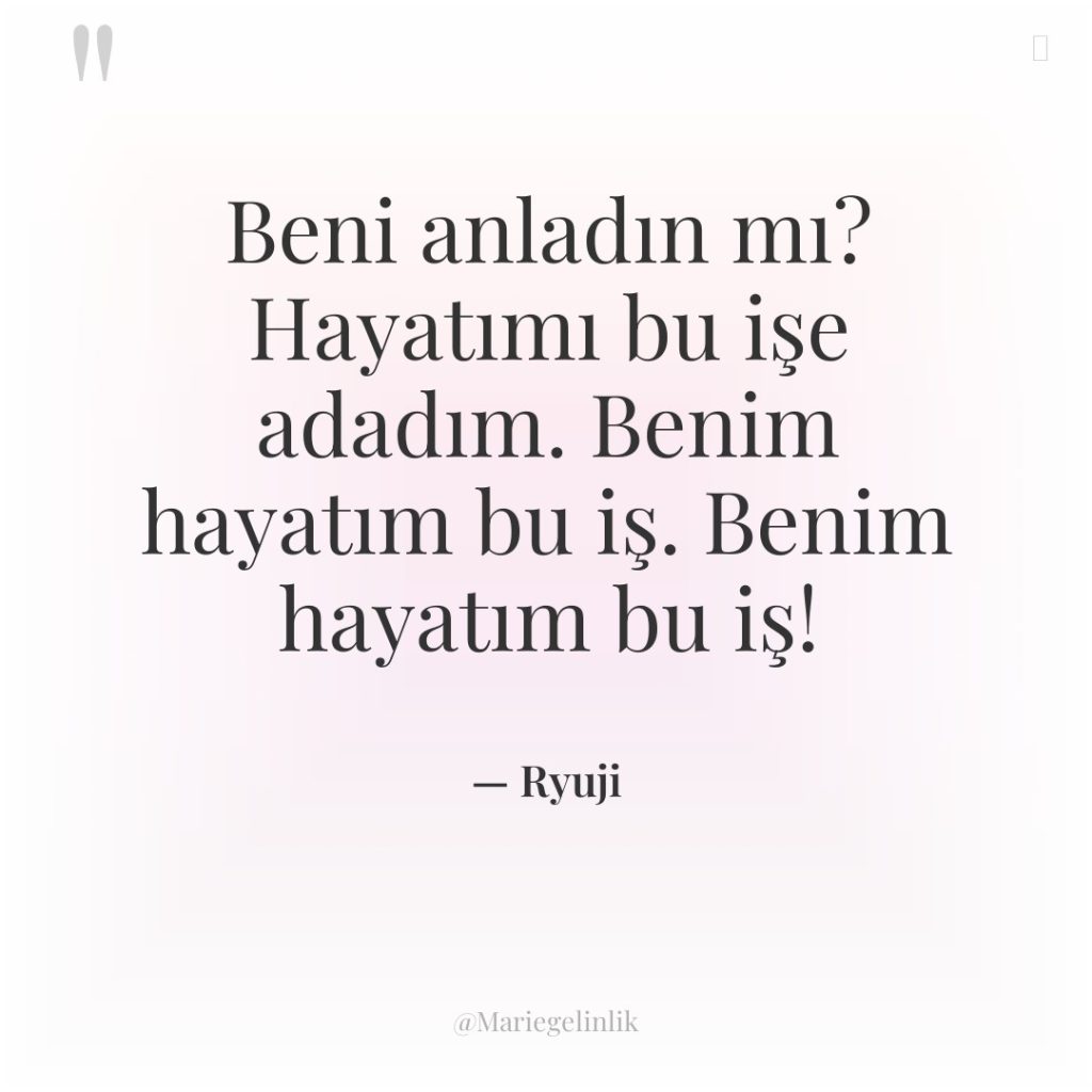 Beni anladın mı? Hayatımı bu işe adadım. Benim hayatım bu…