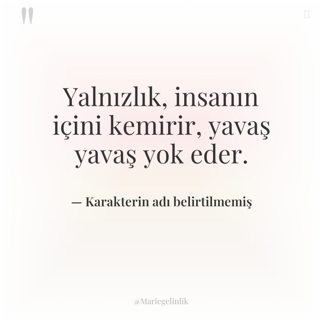 Yalnızlık, insanın içini kemirir, yavaş yavaş yok eder.