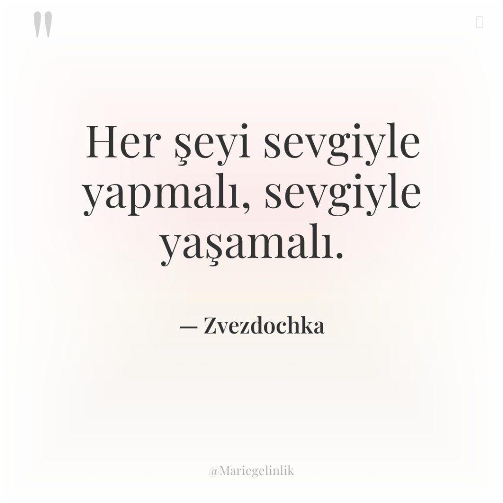 Her şeyi sevgiyle yapmalı, sevgiyle yaşamalı.