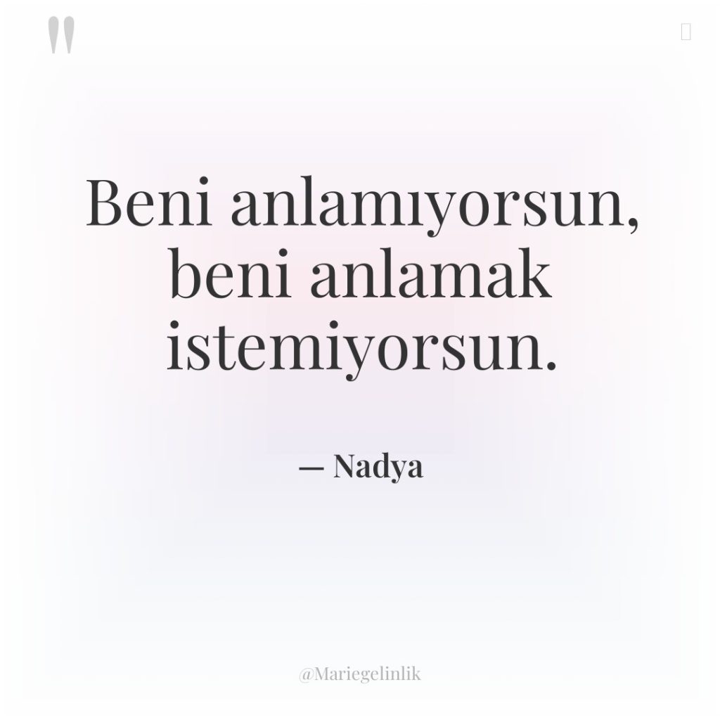 Beni anlamıyorsun, beni anlamak istemiyorsun.