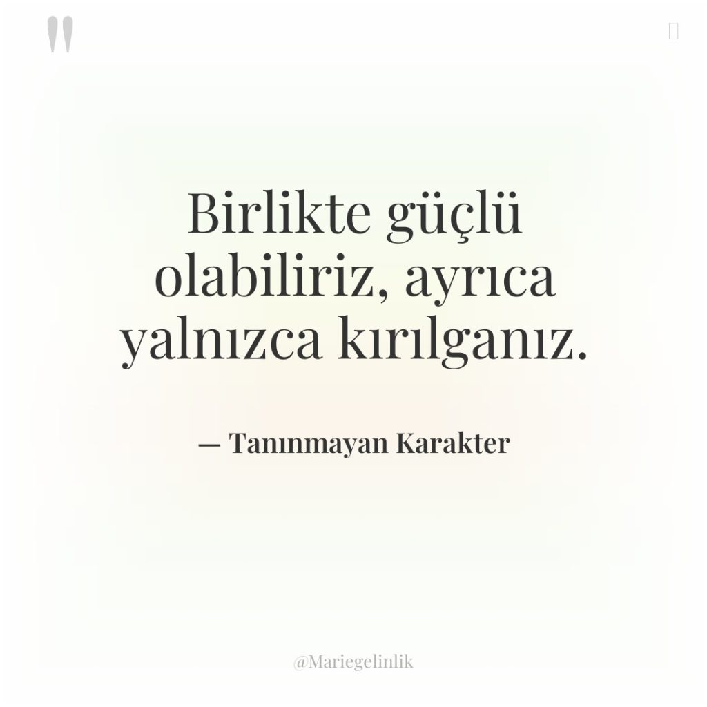 Birlikte güçlü olabiliriz, ayrıca yalnızca kırılganız.