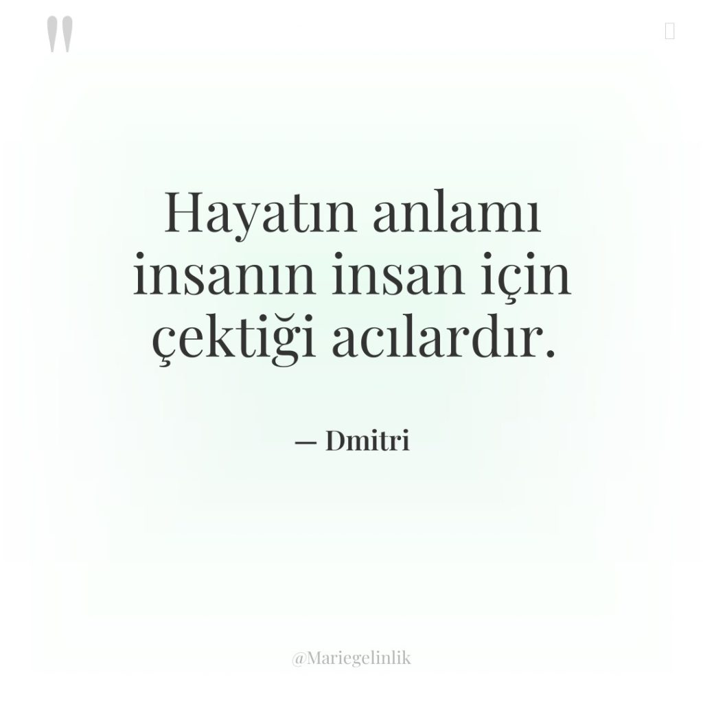 Hayatın anlamı insanın insan için çektiği acılardır.