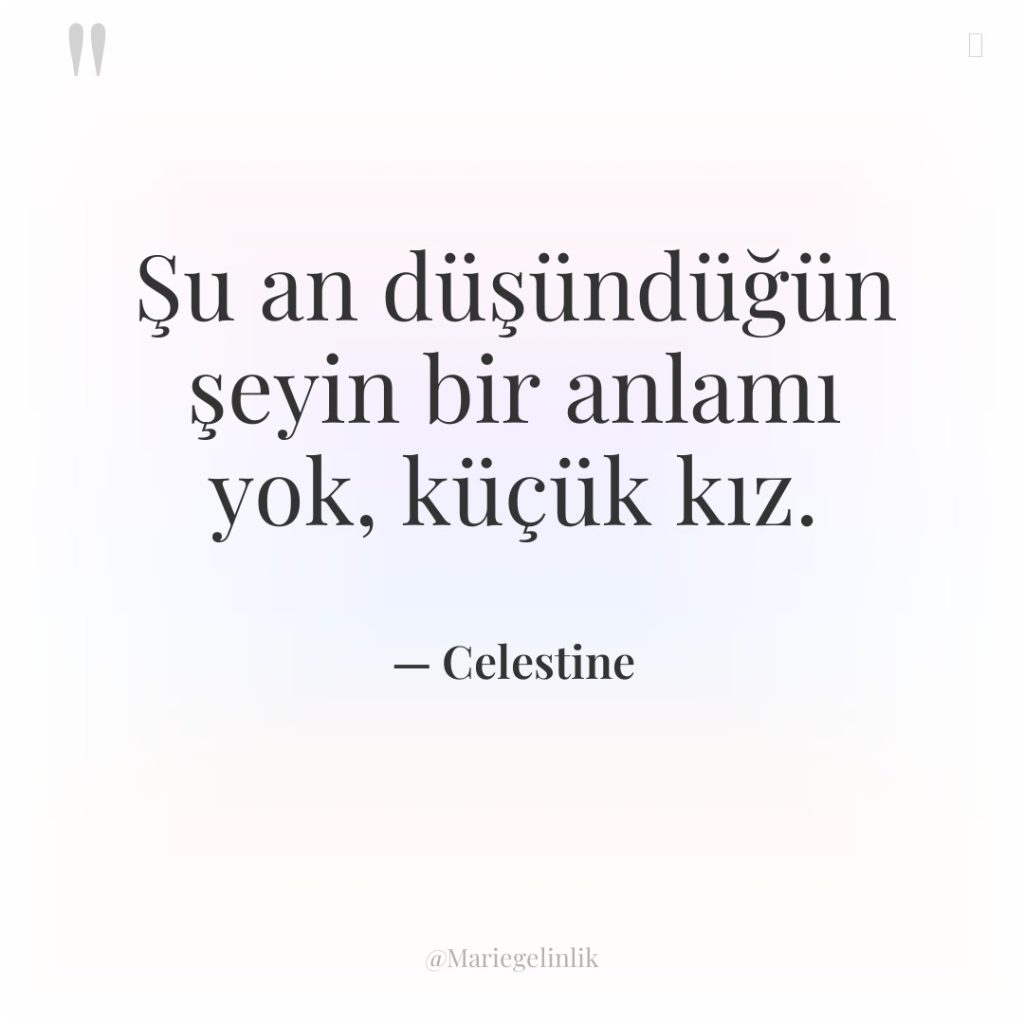 Şu an düşündüğün şeyin bir anlamı yok, küçük kız.