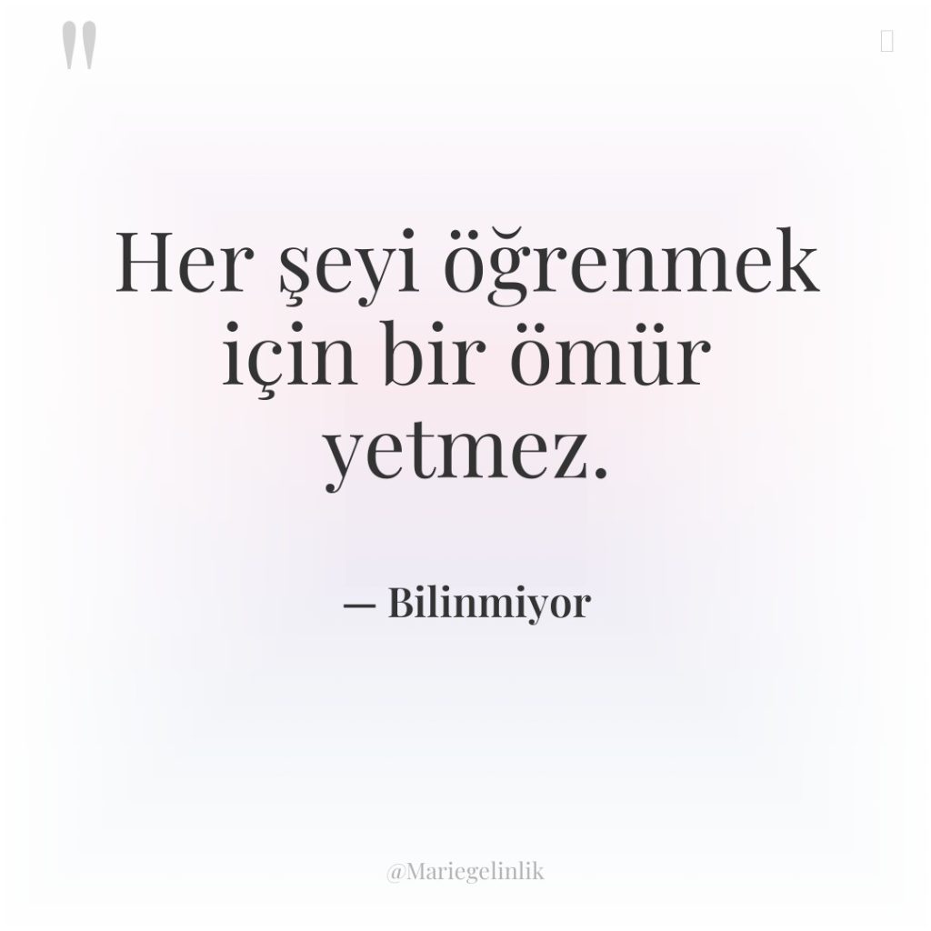 Her şeyi öğrenmek için bir ömür yetmez.