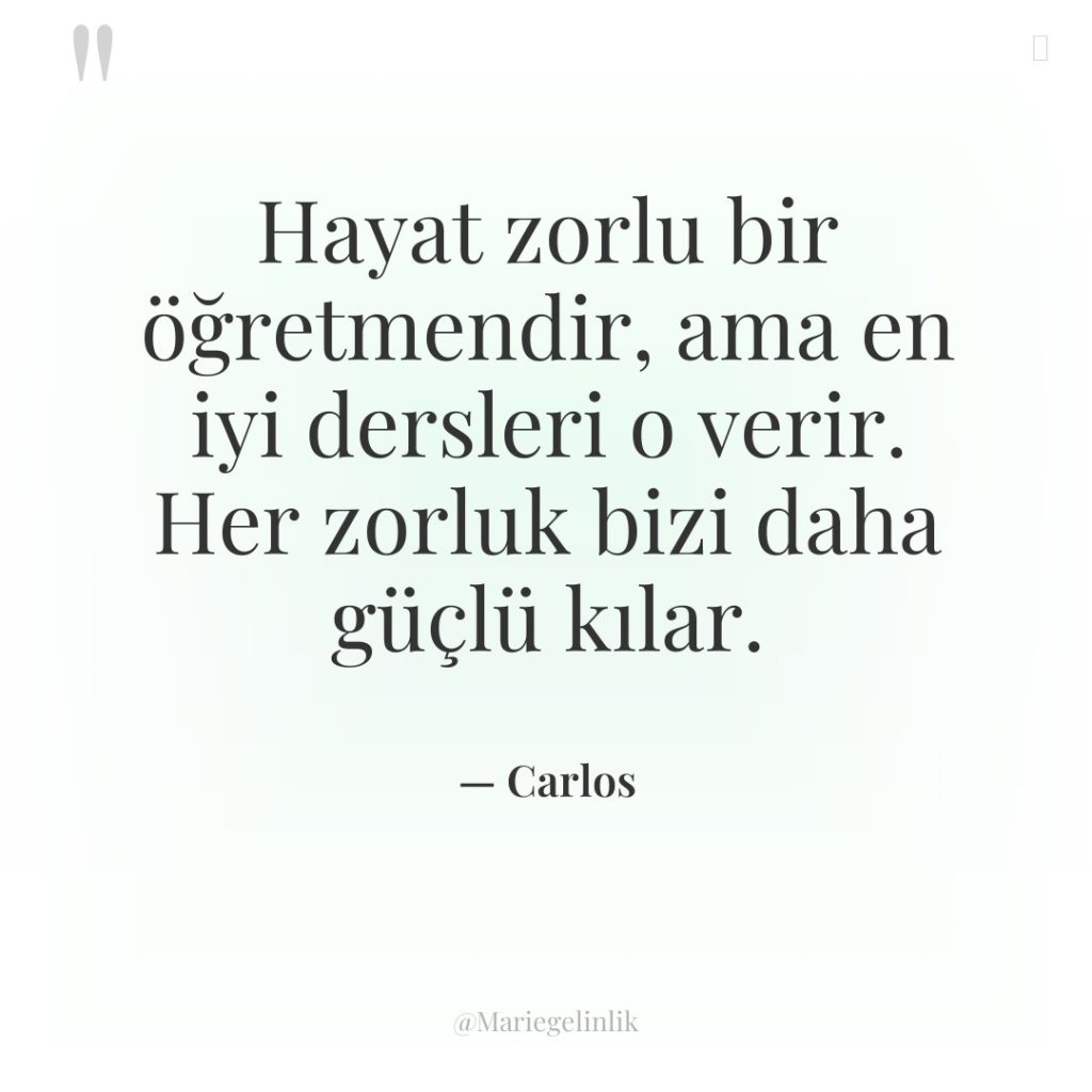 Hayat zorlu bir öğretmendir, ama en iyi dersleri o verir….