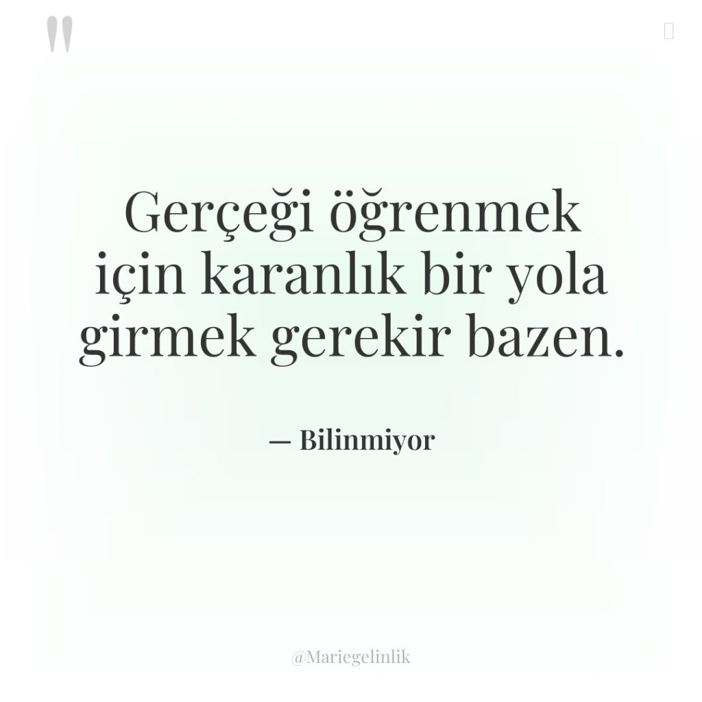 Gerçeği öğrenmek için karanlık bir yola girmek gerekir bazen.