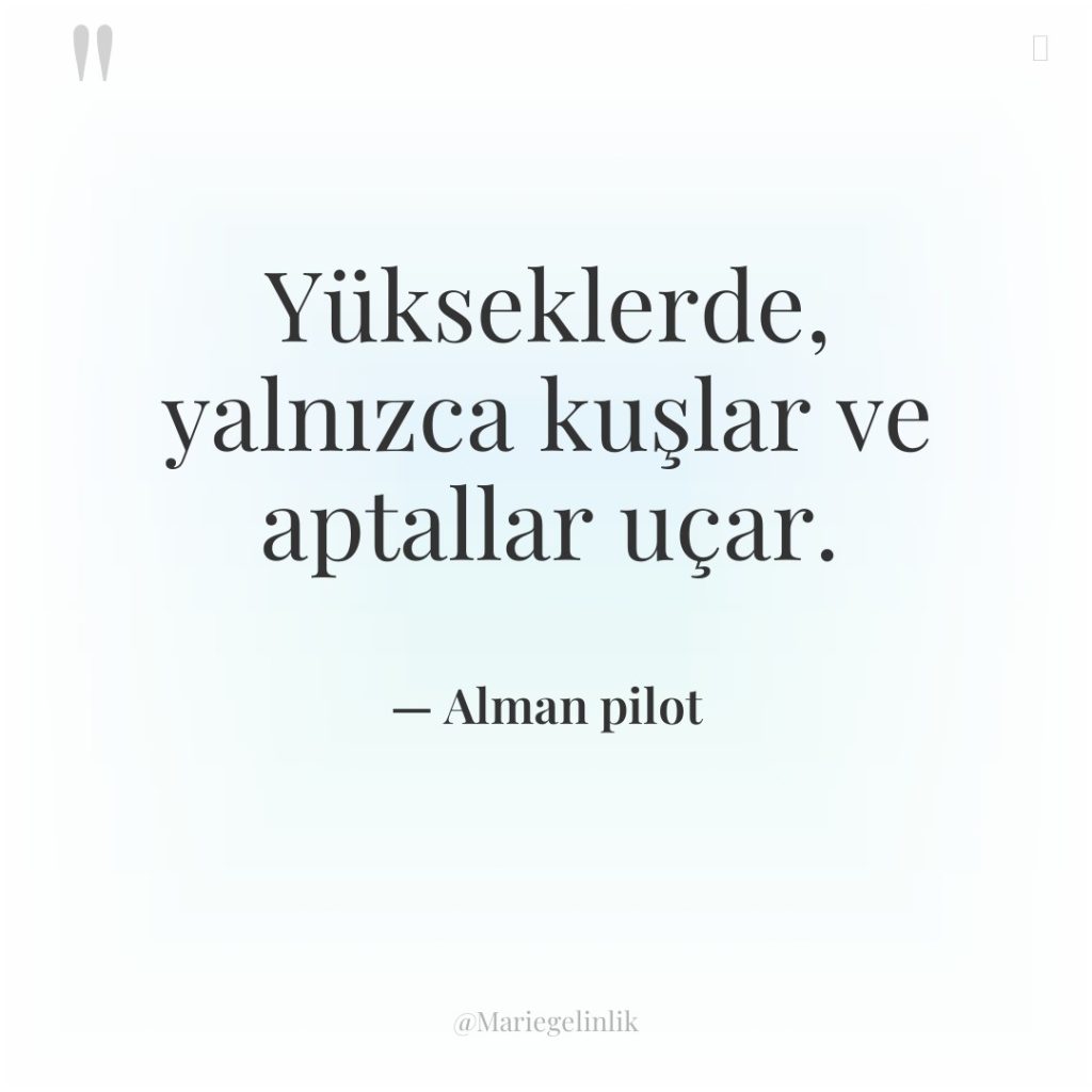 Yükseklerde, yalnızca kuşlar ve aptallar uçar.