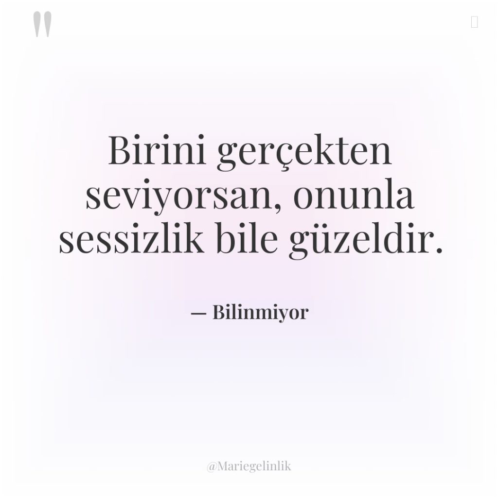 Birini gerçekten seviyorsan, onunla sessizlik bile güzeldir.