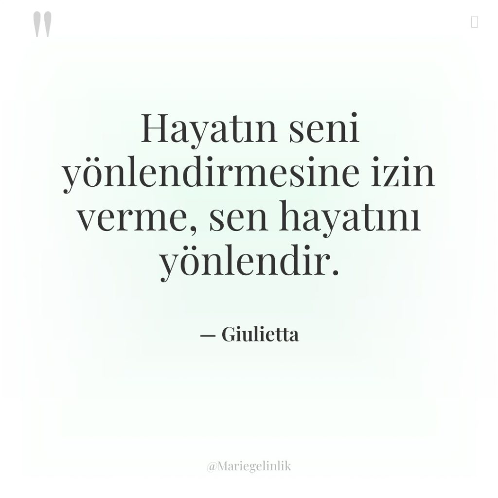Hayatın seni yönlendirmesine izin verme, sen hayatını yönlendir.